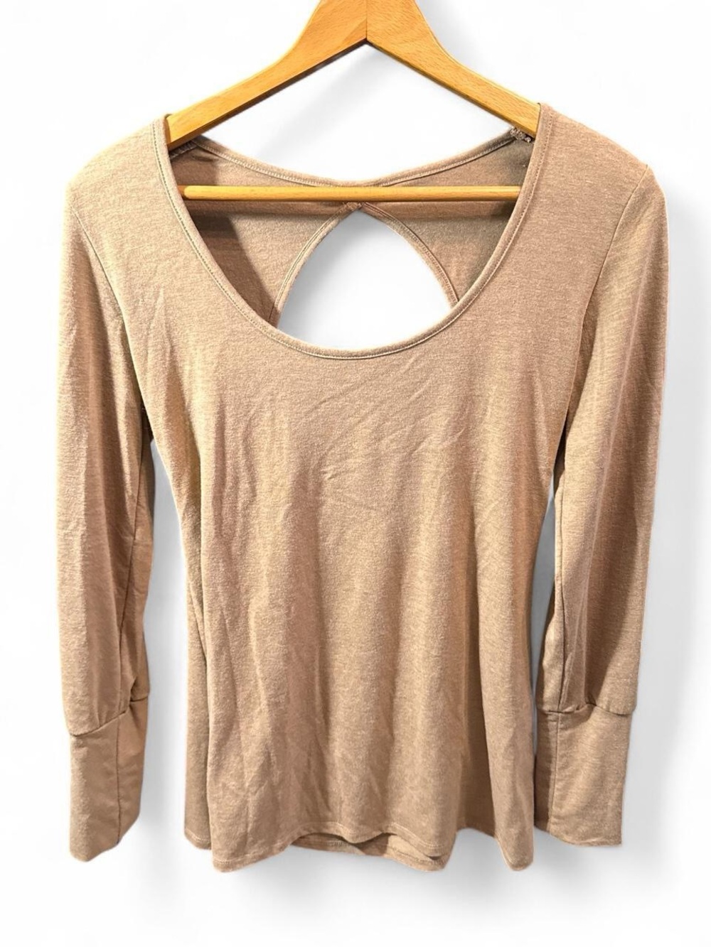 Women's Long Sleeve Scoop Neck Backless Top in Beige